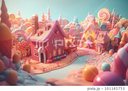Fantasy cute candy village. Colorful house. Generate Ai 101165753