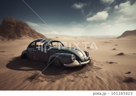 Abandoned car in desert sand. Old vehicle. Generate Ai Abandoned car in desert sand. Old vehicle. Generate Ai 101165823