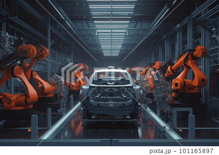 Robot assembly car. Robot factory line. Generate Ai 101165897