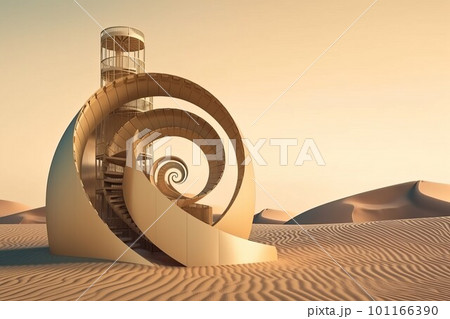 Golden ratio, spiral structure in desert. Design symmetry. Generate Ai 101166390