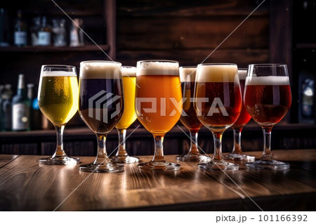 Glasses of different types of craft beer. Bar alcohol. Generate Ai 101166392