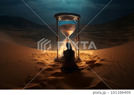 Woman hourglass turner. Clock time. Generate Ai 101166409