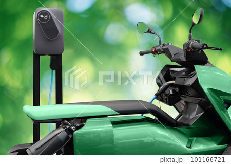 Electric scooter with charging station on a green background 101166721