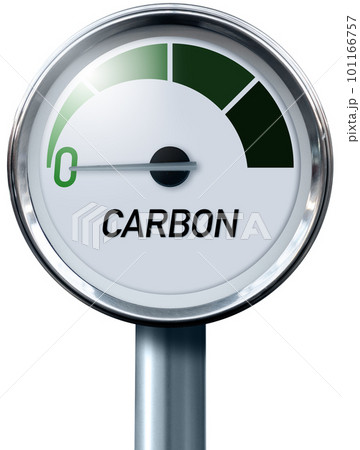 Gauge with inscription CARBON. Arrow points to zero. Concept of Carbon Neutrality. Gauge with inscription CARBON. Arrow points to zero. Concept of Carbon Neutrality. 101166757