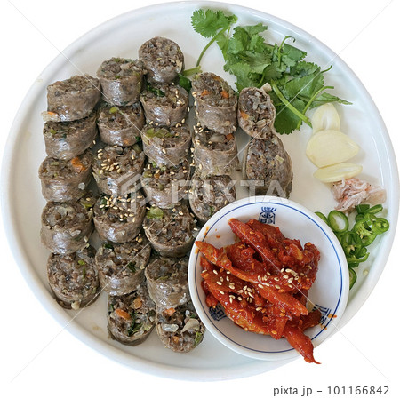 Korean Sausage, sundae,  isolated on white background 101166842