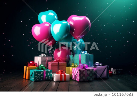 Colorful hearts balloons. Romantic gift. Generate Ai 101167033