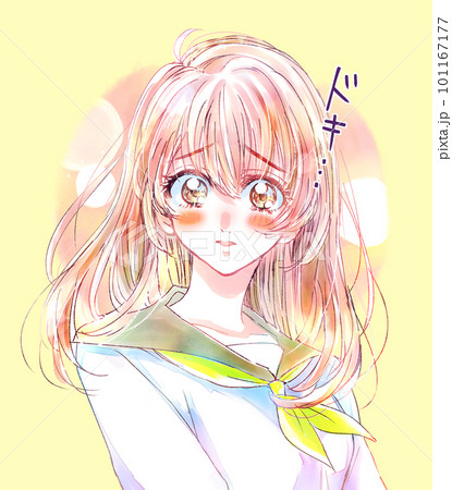 恋するセーラー服の女子学生 文字 漫画表現 バストアップ 恋するセーラー服の女子学生 文字 漫画表現 バストアップ 101167177