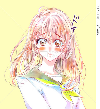 恋するセーラー服の女子学生　文字　漫画表現　バストアップ 101167178