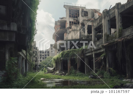 Abandoned ruined street. Ruin disaster. Generate Ai Abandoned ruined street. Ruin disaster. Generate Ai 101167597