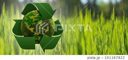 Green planet Earth with recycling symbol Green planet Earth with recycling symbol 101167822