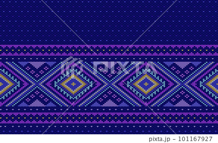Design knit pattern vector, Cross stitch ethnic oriental background, Embroidery retro geometry style Design knit pattern vector, Cross stitch ethnic oriental background, Embroidery retro geometry style 101167927