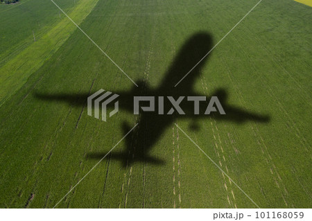 Shadow of the plane on the agricultural field. 101168059