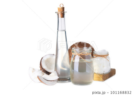 Composition with coconut oil on white background 101168832