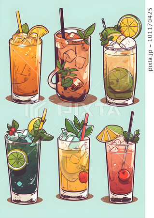 Non alcoholic summer cocktail drinks, mocktails 101170425