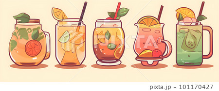 Non alcoholic summer cocktail drinks, mocktails 101170427