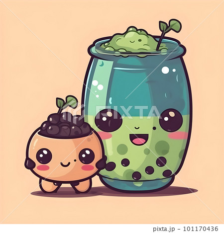Cute kawaii bubble tea drinks cartoon characters 101170436