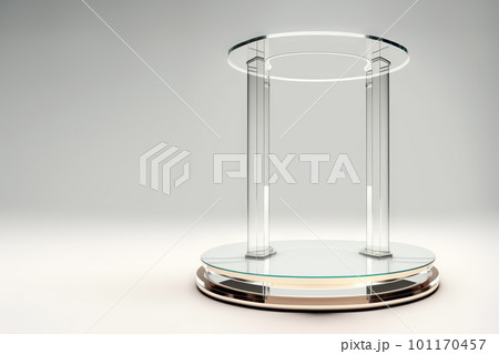 Glass rotunda podium for product presentation on a white background. Generative AI illustration 101170457