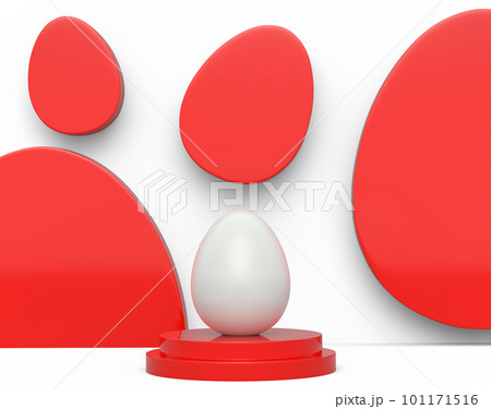 Farm white chicken eggs standing on podium on white background 101171516