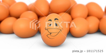 Farm brown painted egg with expressions and funny face and crowd of eggs Farm brown painted egg with expressions and funny face and crowd of eggs 101171525