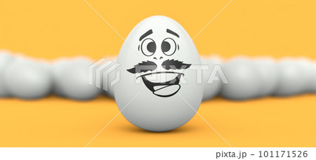 Farm white painted egg with expressions and funny face and crowd of eggs 101171526