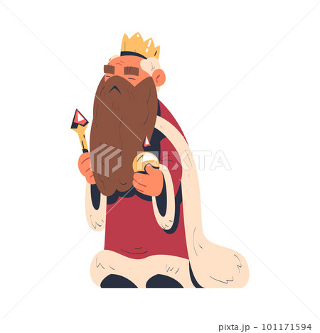 Bearded King with Scepter in Golden Crown as Fairytale Character Vector Illustration Bearded King with Scepter in Golden Crown as Fairytale Character Vector Illustration 101171594