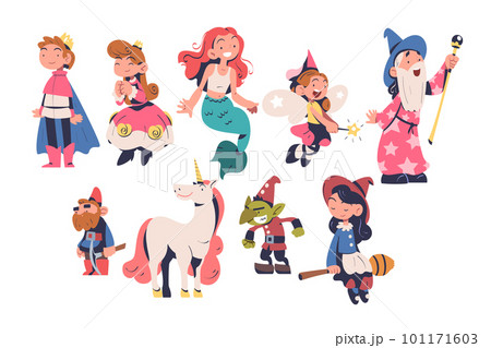 Fairytale Characters with Mermaid, Fairy, Magician, Gnome, Unicorn, Troll, Witch and Princess Vector Set Fairytale Characters with Mermaid, Fairy, Magician, Gnome, Unicorn, Troll, Witch and Princess Vector Set 101171603