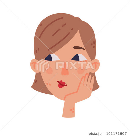 Woman Head with Smiling Face Emotion Looking Somewhere Leaning on Hand Vector Illustration 101171607