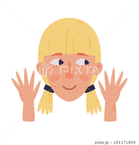 Blond Woman Head with Happy Emotion Waving Hand Vector Illustration 101171609