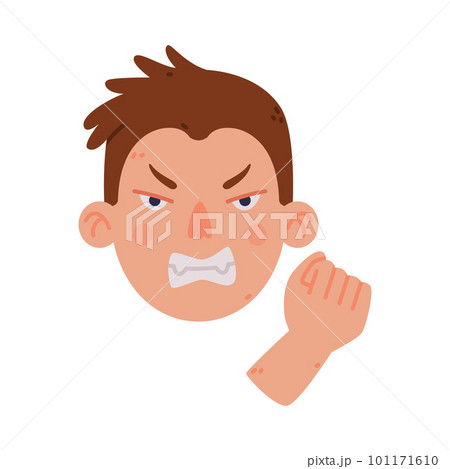 Man Head and Face with Angry Grin and Clenched Fist Vector Illustration 101171610