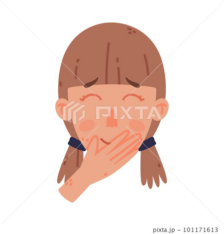 Woman Head and Face Laughing Covering Mouth with Hand Gesture Vector Illustration 101171613
