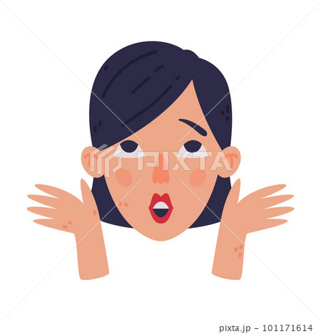 Woman Head and Face with Emotion and Hand Gesture Vector Illustration 101171614