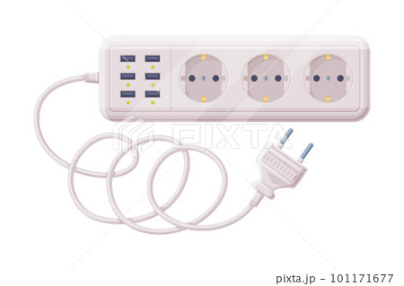Extension Cord or Power Extender with Plug and Power Cord as Electric Current Equipment with Port Connector Vector Illustration 101171677