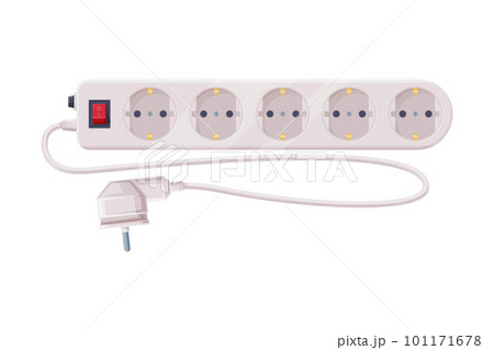 Extension Cord or Power Extender with Plug and Power Cord as Electric Current Equipment with Port Connector Vector Illustration 101171678