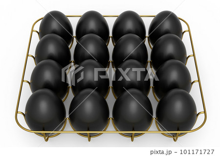 Luxury black eggs standing in metal tray for morning breakfast Luxury black eggs standing in metal tray for morning breakfast 101171727