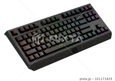 Realistic computer keyboard with black chrome texture isolated on white 101171829