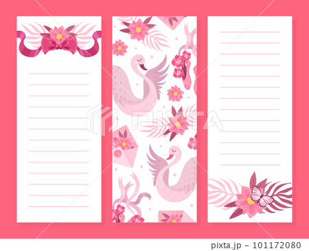 Card Design with Pink Swan, Envelope and Floral Composition Vector Template 101172080