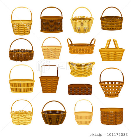 Wicker Basket as Container Woven from Stiff Fiber Big Vector Set 101172088