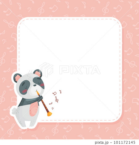 Empty Card with Panda Playing Flute Musical Instrument Vector Template 101172145