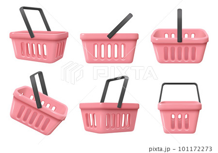 Store basket. Supermarket shopping items cart for products decent vector realistic illustrations Store basket. Supermarket shopping items cart for products decent vector realistic illustrations 101172273