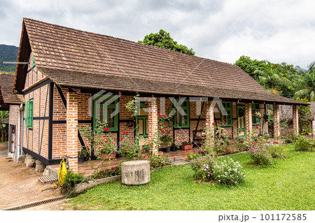 Half-timbered house Casa Siewert of german immigrants in the countryside of Pomerode, Santa Catarina in Brazil 101172585