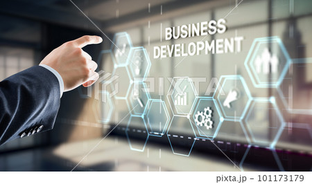 Business Development Planning. Inscription on 3D the virtual screen Business Development Planning. Inscription on 3D the virtual screen 101173179