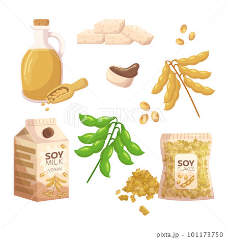 Set of Soy Products such as Tofu, Soy Milk and Flakes, Edamame Beans, Soy Sauce, Oil And Tempeh. Vegetarian, Vegan Diet Set of Soy Products such as Tofu, Soy Milk and Flakes, Edamame Beans, Soy Sauce, Oil And Tempeh. Vegetarian, Vegan Diet 101173750
