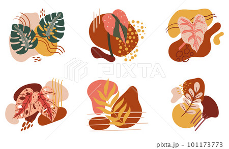 Abstract Set Of Tropical Leaves With Vibrant Colors And Unique Patterns. Image Is Perfect For Branding, Wallpapers 101173773