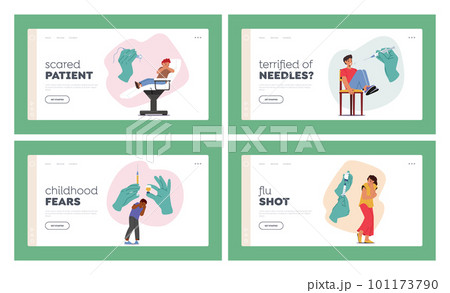 Characters Experience Phobia Of Injections Landing Page Template Set. Reaction Leading To Avoidance Behavior Characters Experience Phobia Of Injections Landing Page Template Set. Reaction Leading To Avoidance Behavior 101173790