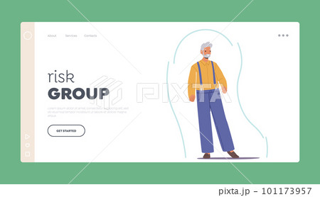 Risk Group Landing Page Template. Senior Man Inside of Strong Immunity Shield, Robust Health And Secure Immune System 101173957