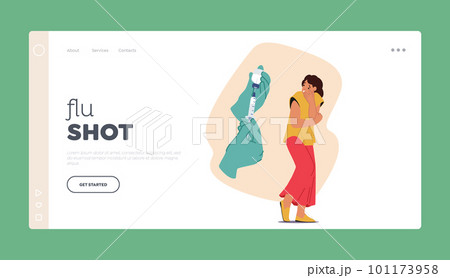 Flu Shot Landing Page Template. Young Woman Character Shows Signs Of Fear And Apprehension of Injection Flu Shot Landing Page Template. Young Woman Character Shows Signs Of Fear And Apprehension of Injection 101173958