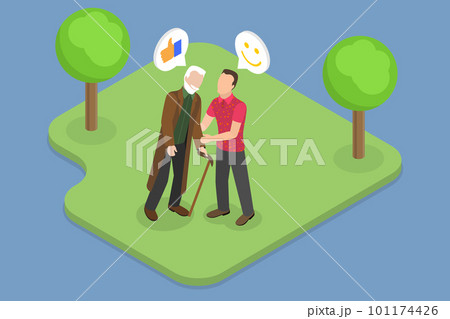 3D Isometric Flat Vector Conceptual Illustration of Helping Elderly Man 101174426