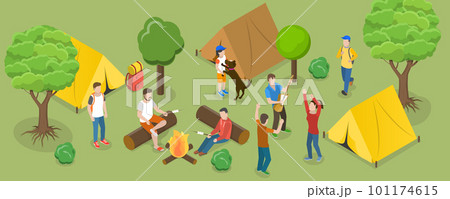 3D Isometric Flat Vector Conceptual Illustration of Touristic Summer Campground 3D Isometric Flat Vector Conceptual Illustration of Touristic Summer Campground 101174615
