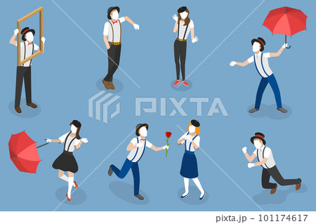 3D Isometric Flat Vector Set of Mime Actors 101174617