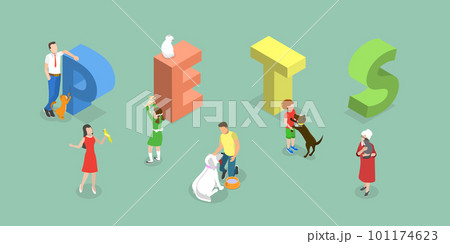 3D Isometric Flat Vector Conceptual Illustration of Pets 101174623